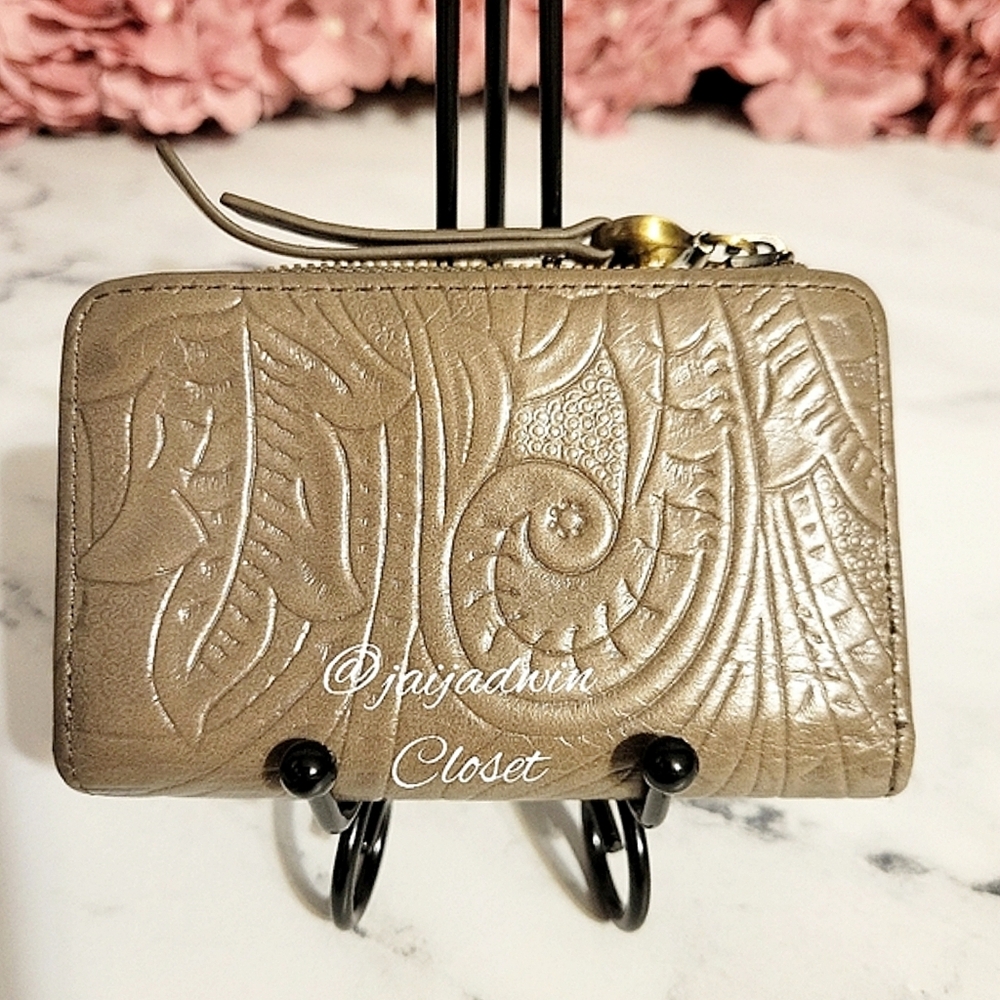 HOBO Embossed Tan Leather Small Wallet with Wanderlust Lining